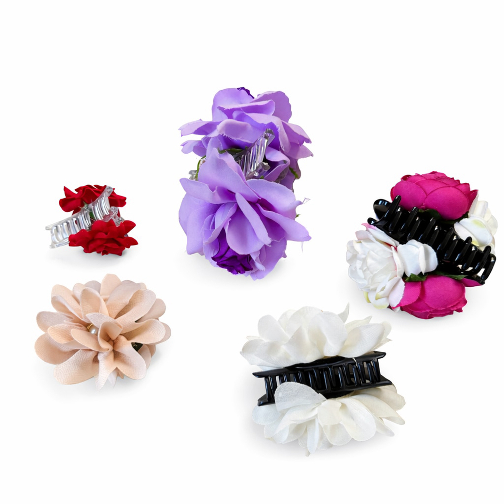 🧡 2 for 10$ Vintage Y2K Fabric Flower Hair Clips Lot – Mixed Colors & Styles